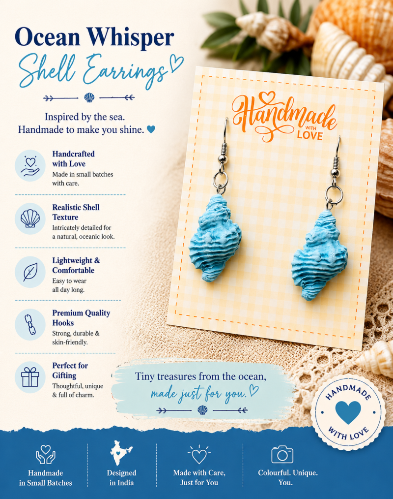 Ocean Whisper Shell Earrings – Handmade Polymer Clay Dangles