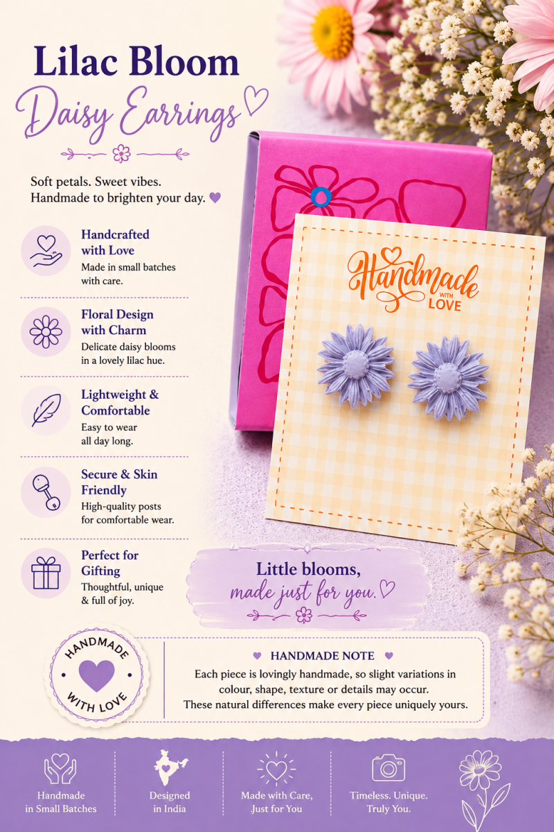 Lilac Bloom Daisy Earrings – Handmade Polymer Clay Studs