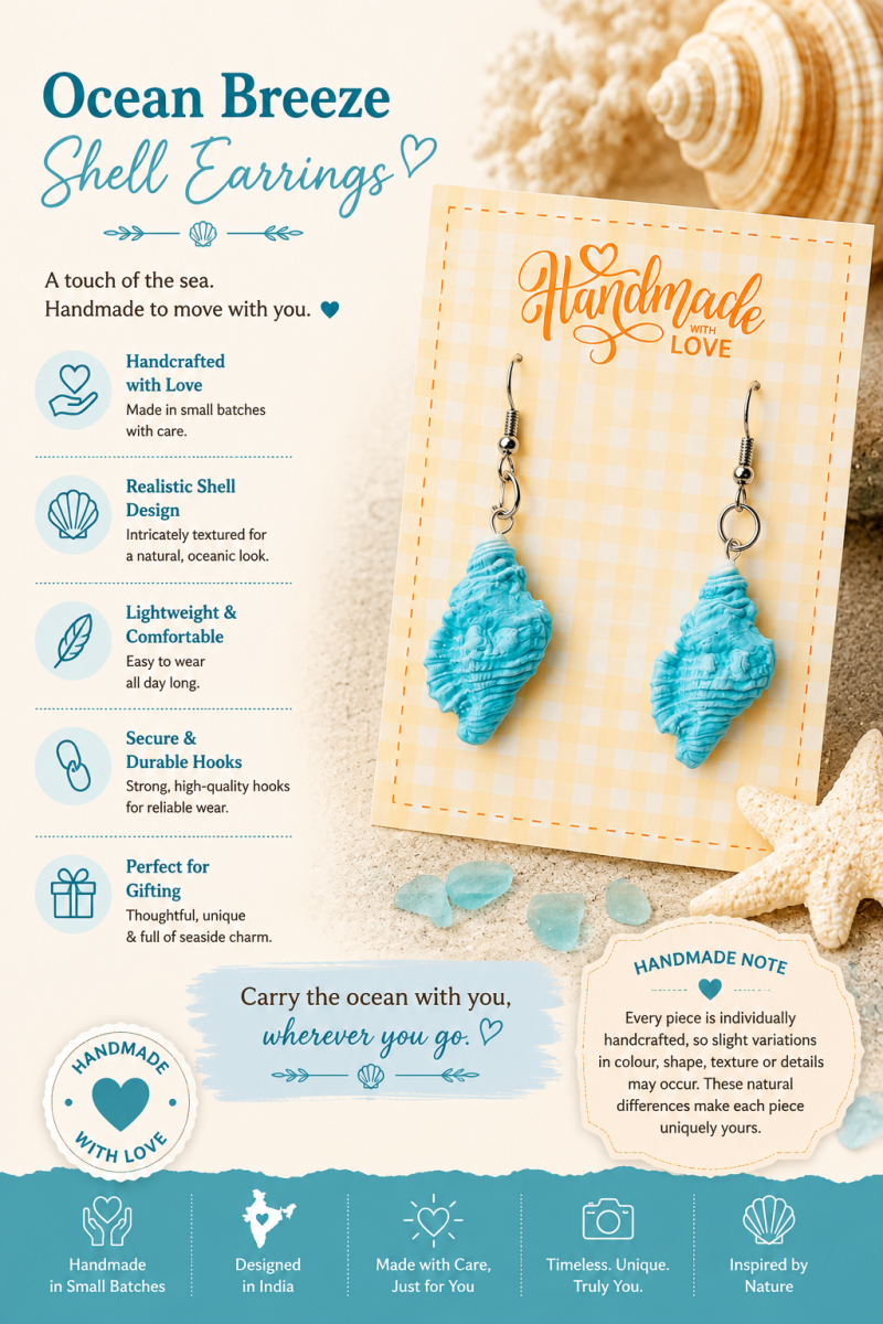 Ocean Breeze Shell Earrings – Handmade Polymer Clay Dangles