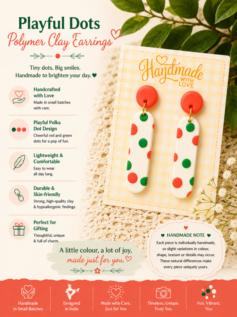 Playful Polka Dot Earrings – Handmade Polymer Clay Dangles