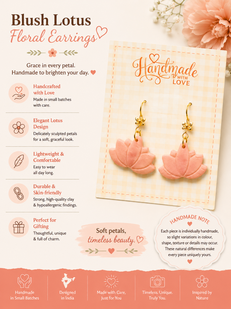 Blush Lotus Earrings – Handmade Polymer Clay Dangles