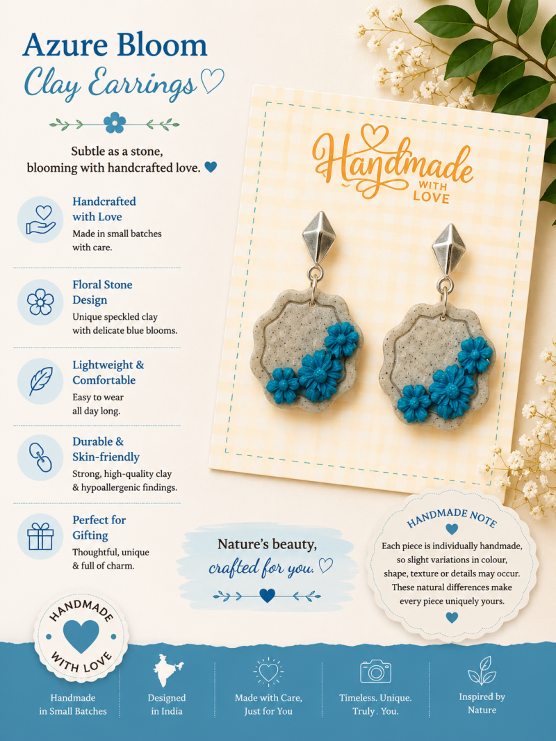 Azure Bloom Stone Earrings – Handmade Polymer Clay Dangles