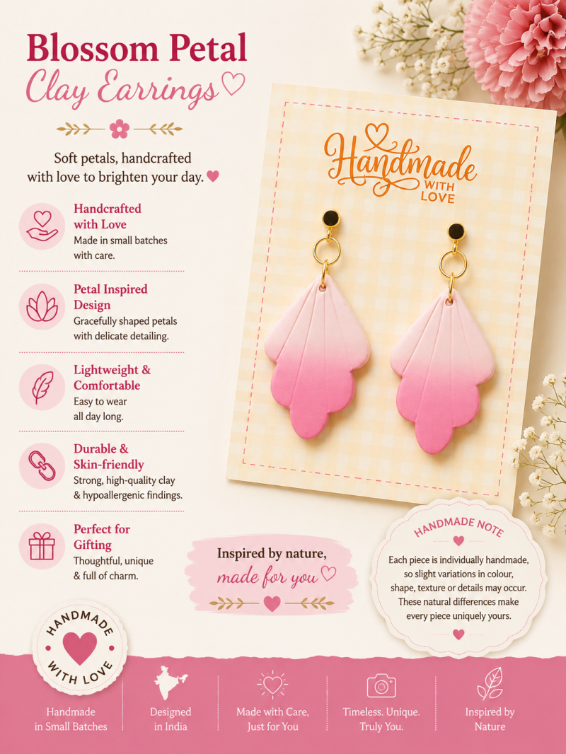 Blossom Petal Earrings – Pink Ombré Polymer Clay Dangles