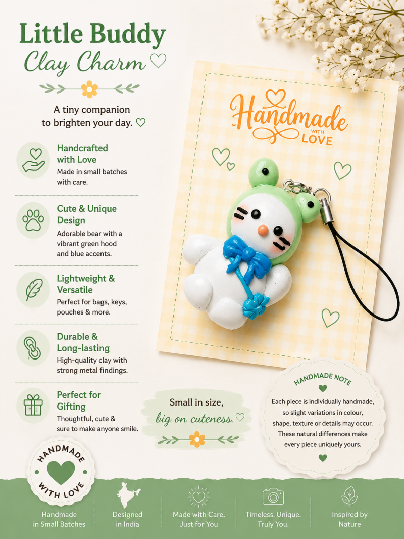 Little Buddy Green Hood Polymer Clay Charm
