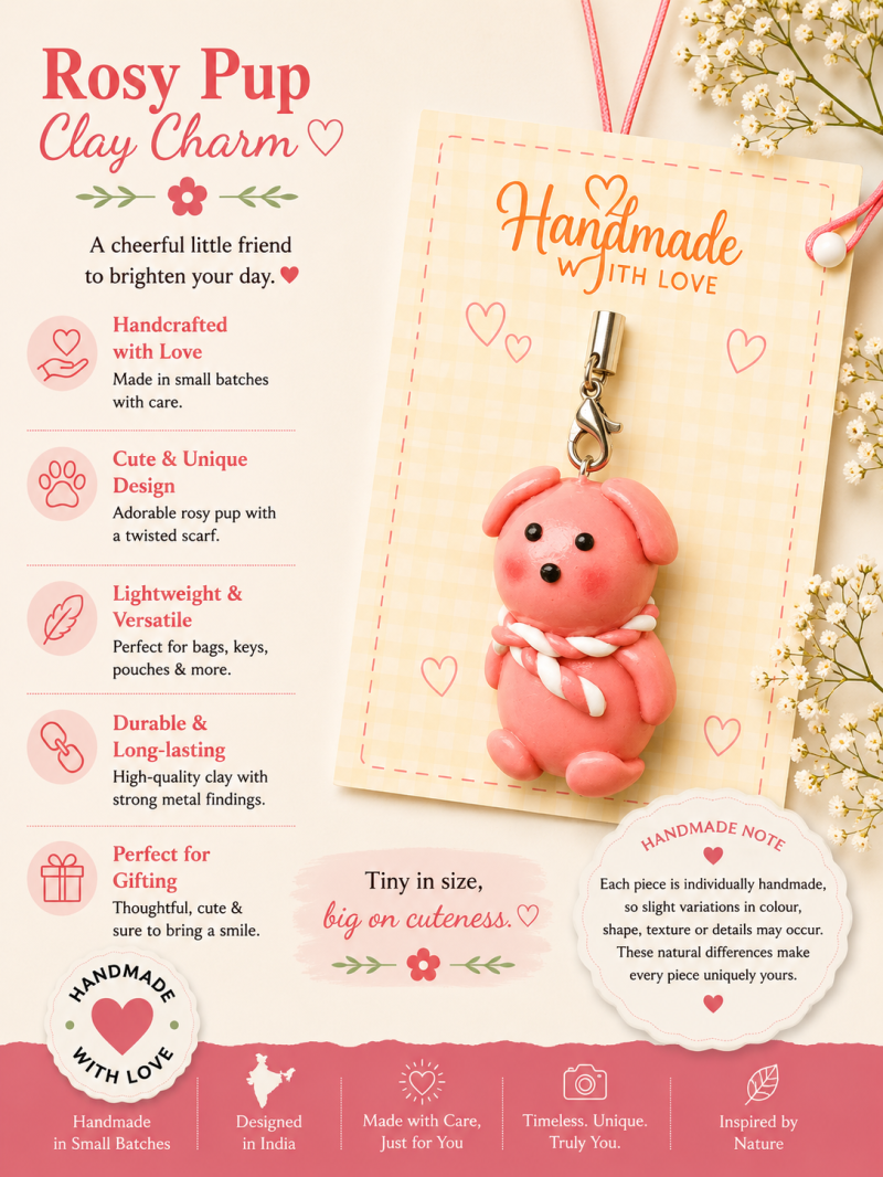 Rosy Pup Polymer Clay Charm