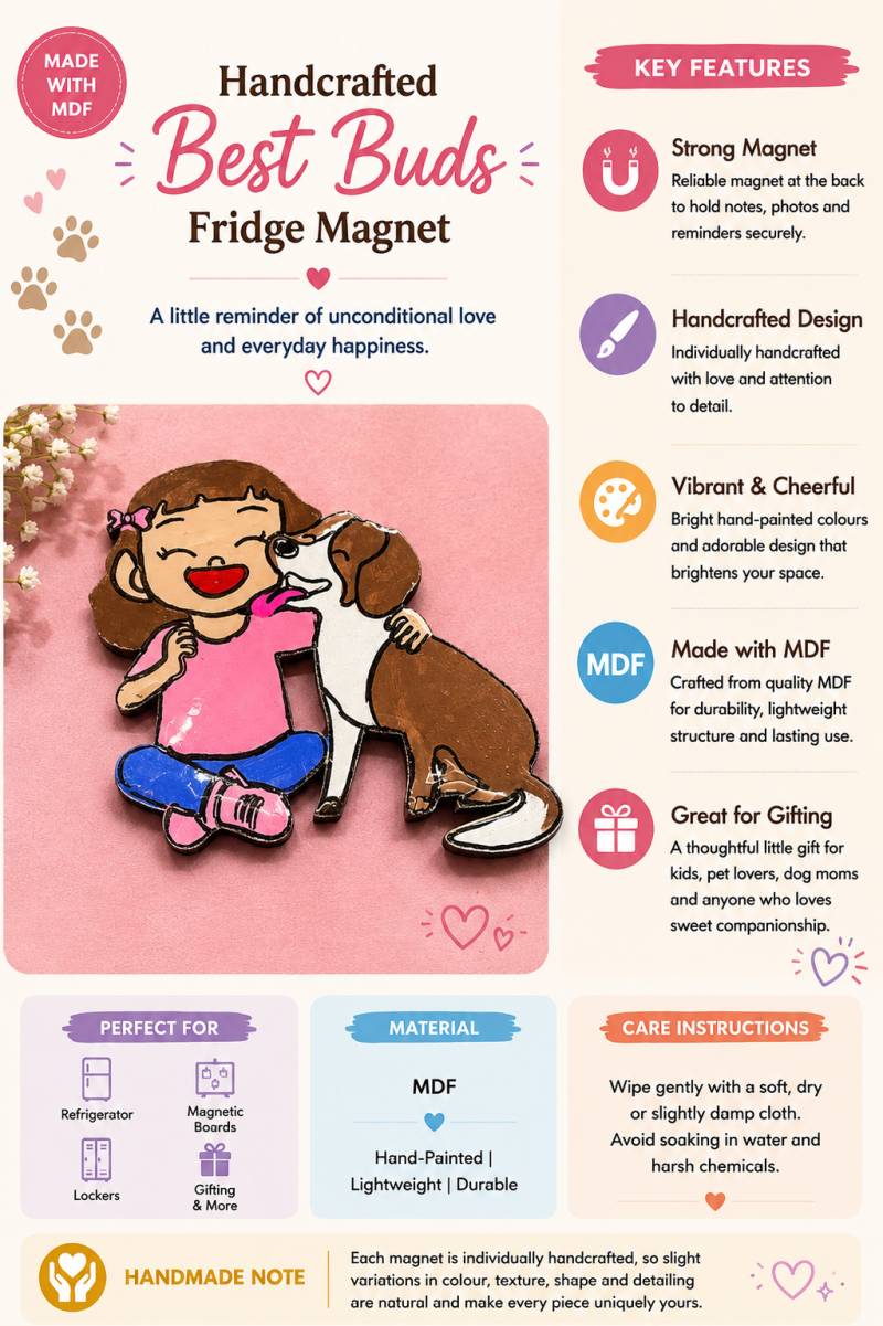Paws & Giggles Girl & Dog Handcrafted MDF Fridge Magnet