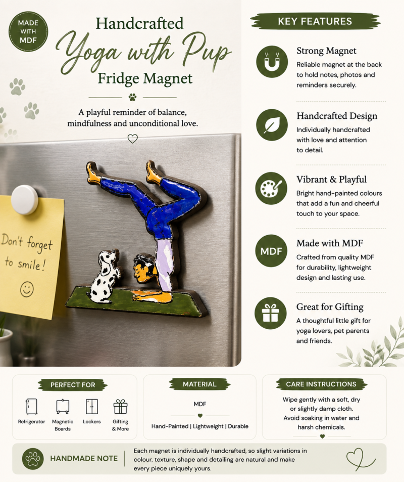 Yoga with Pup Handcrafted MDF Fridge Magnet