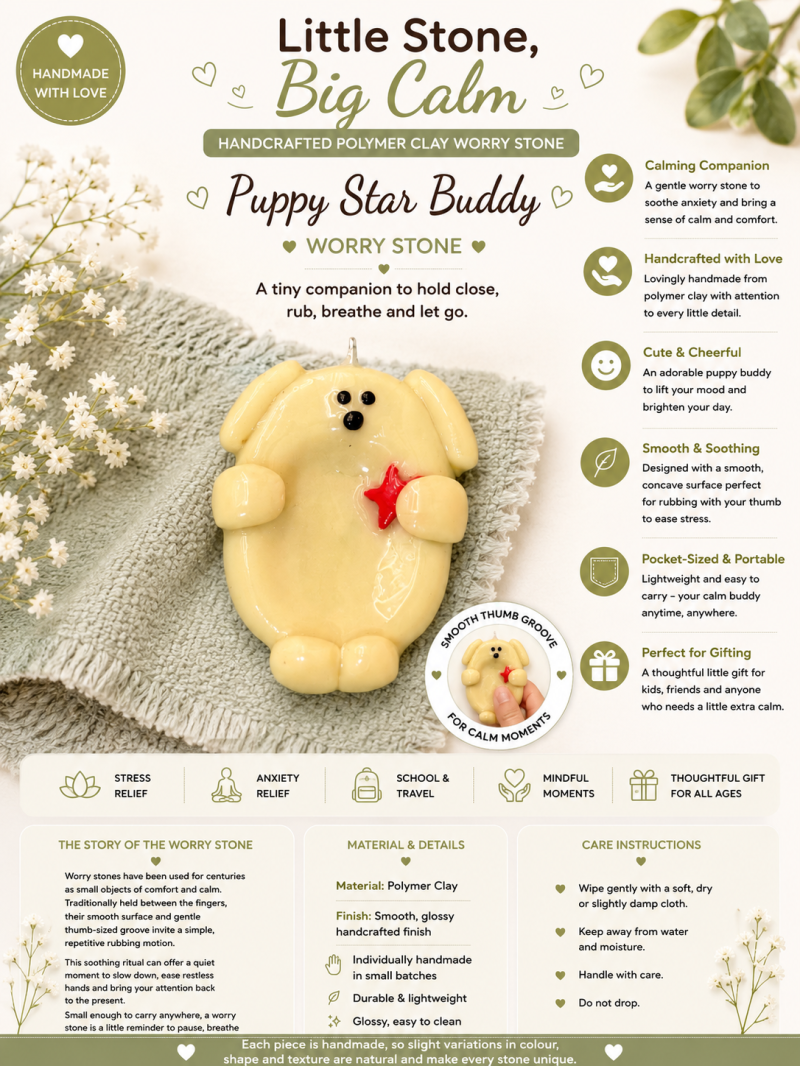 Puppy Star Buddy – Polymer Clay Worry Stone