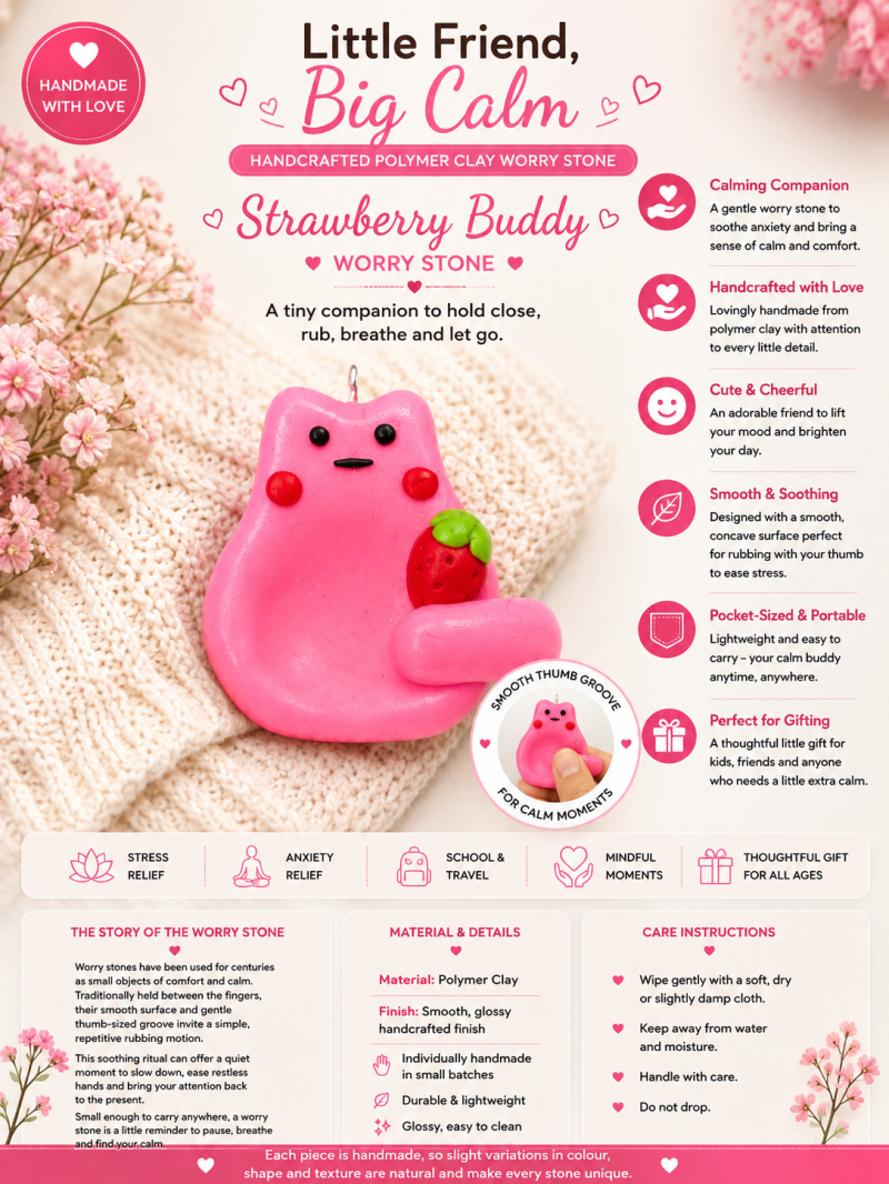 Strawberry Buddy – Polymer Clay Worry Stone