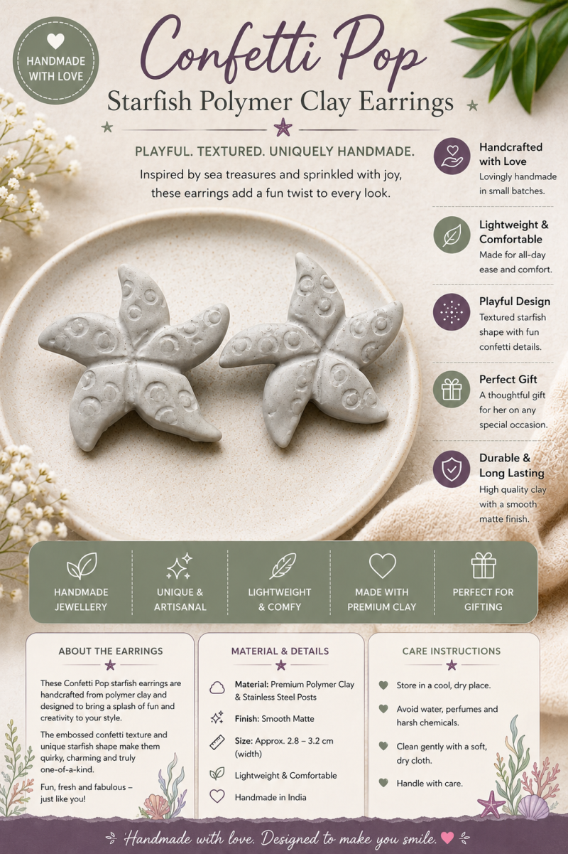 Grey Starfish Polymer Clay Earrings
