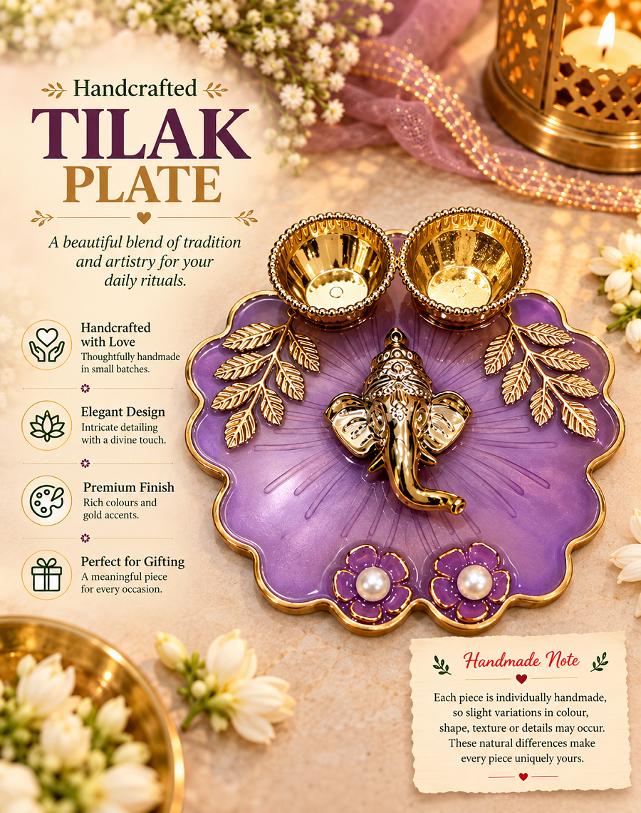 Purple Ganesha Resin Tilak Plate – Handcrafted Pooja Thali